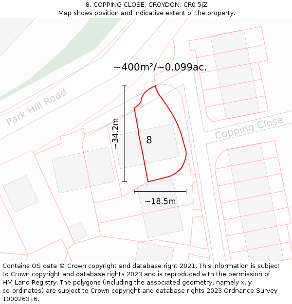 8, COPPING CLOSE, CROYDON, CR0 5JZ: Plot and title map