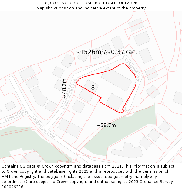 8, COPPINGFORD CLOSE, ROCHDALE, OL12 7PR: Plot and title map