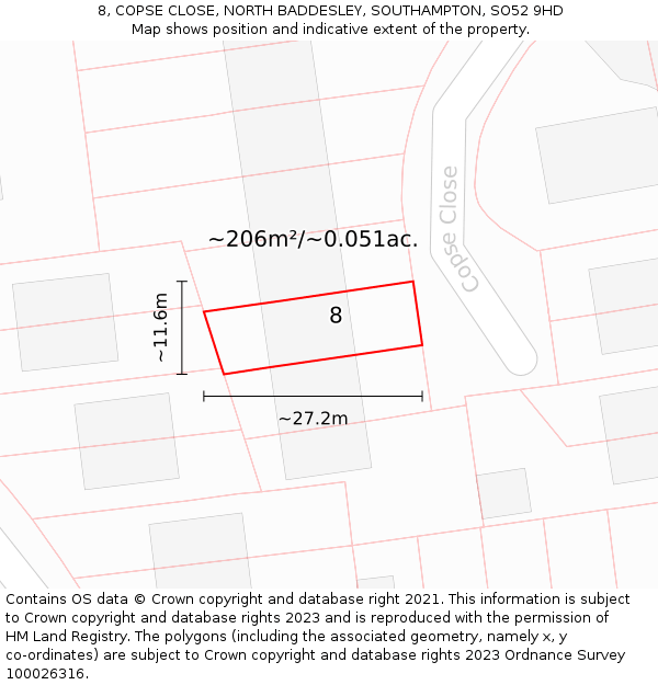 8, COPSE CLOSE, NORTH BADDESLEY, SOUTHAMPTON, SO52 9HD: Plot and title map