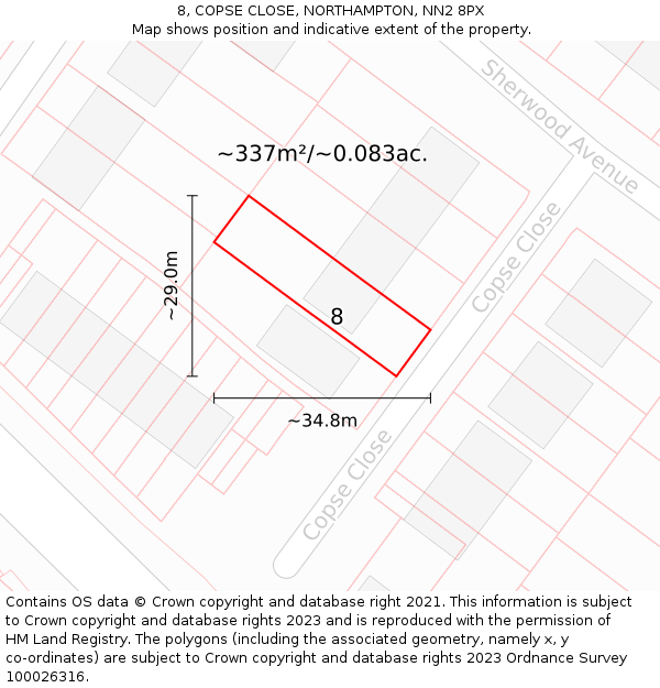 8, COPSE CLOSE, NORTHAMPTON, NN2 8PX: Plot and title map