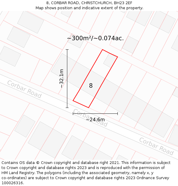 8, CORBAR ROAD, CHRISTCHURCH, BH23 2EF: Plot and title map