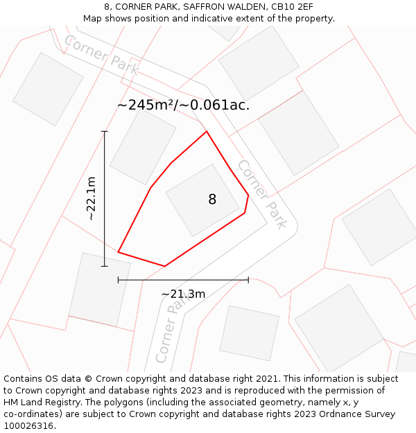 8, CORNER PARK, SAFFRON WALDEN, CB10 2EF: Plot and title map