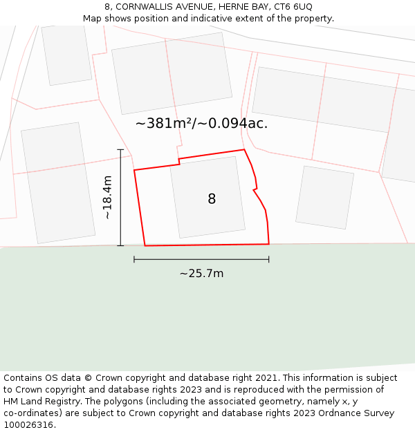 8, CORNWALLIS AVENUE, HERNE BAY, CT6 6UQ: Plot and title map