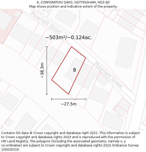 8, CORPORATION OAKS, NOTTINGHAM, NG3 4JY: Plot and title map