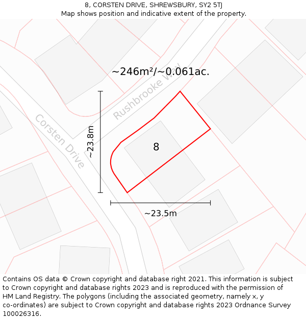 8, CORSTEN DRIVE, SHREWSBURY, SY2 5TJ: Plot and title map