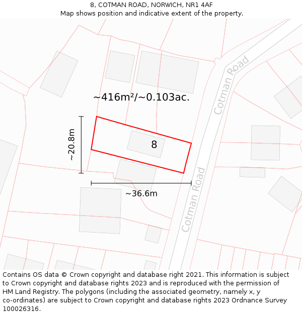 8, COTMAN ROAD, NORWICH, NR1 4AF: Plot and title map