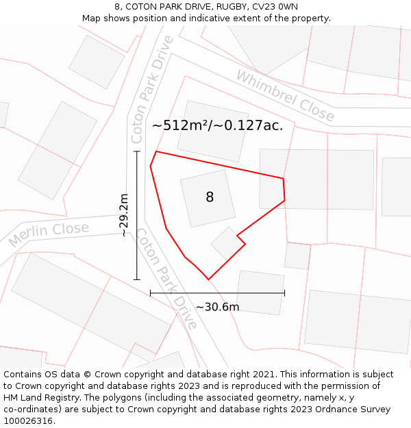 8, COTON PARK DRIVE, RUGBY, CV23 0WN: Plot and title map