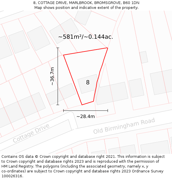 8, COTTAGE DRIVE, MARLBROOK, BROMSGROVE, B60 1DN: Plot and title map