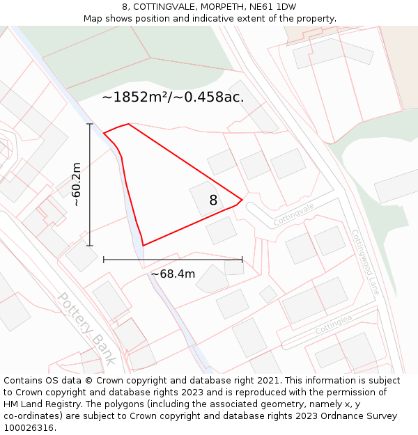 8, COTTINGVALE, MORPETH, NE61 1DW: Plot and title map