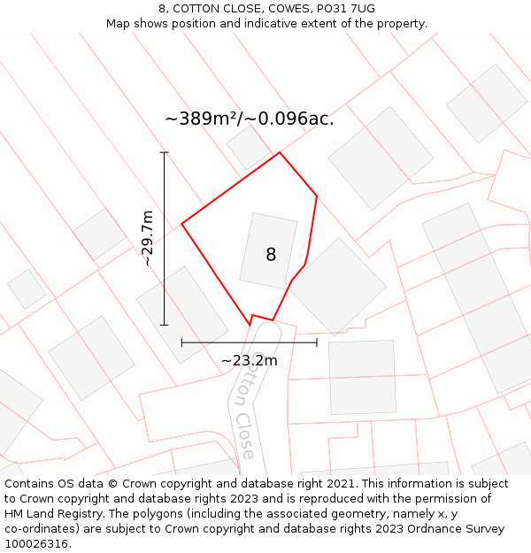 8, COTTON CLOSE, COWES, PO31 7UG: Plot and title map