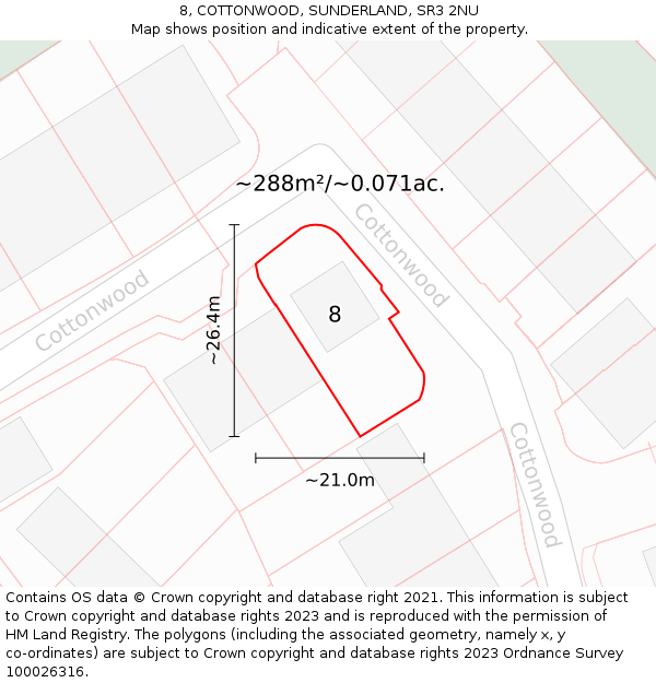 8, COTTONWOOD, SUNDERLAND, SR3 2NU: Plot and title map