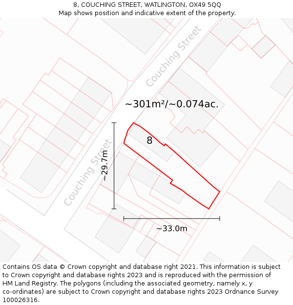 8, COUCHING STREET, WATLINGTON, OX49 5QQ: Plot and title map