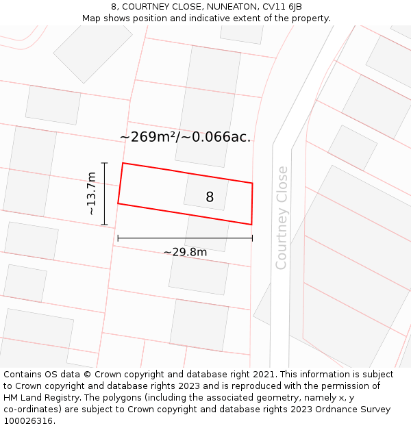 8, COURTNEY CLOSE, NUNEATON, CV11 6JB: Plot and title map