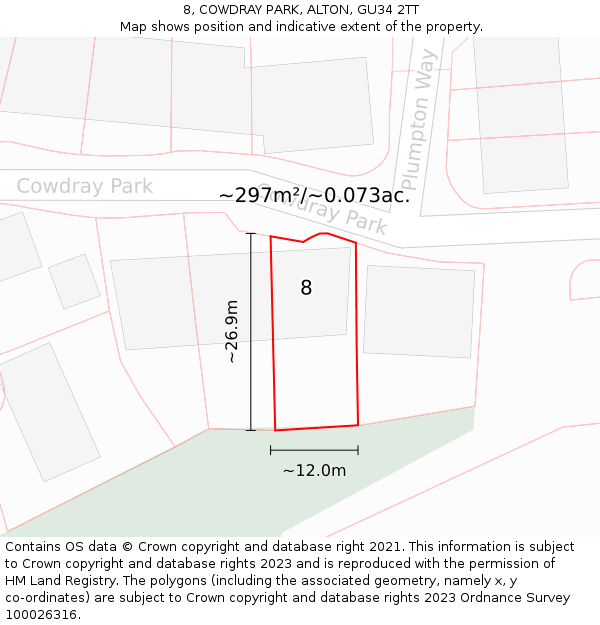 8, COWDRAY PARK, ALTON, GU34 2TT: Plot and title map