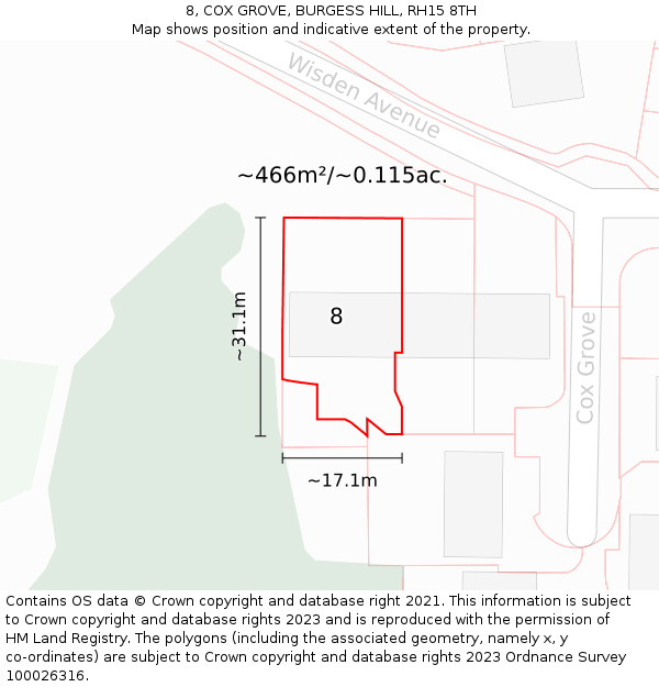 8, COX GROVE, BURGESS HILL, RH15 8TH: Plot and title map