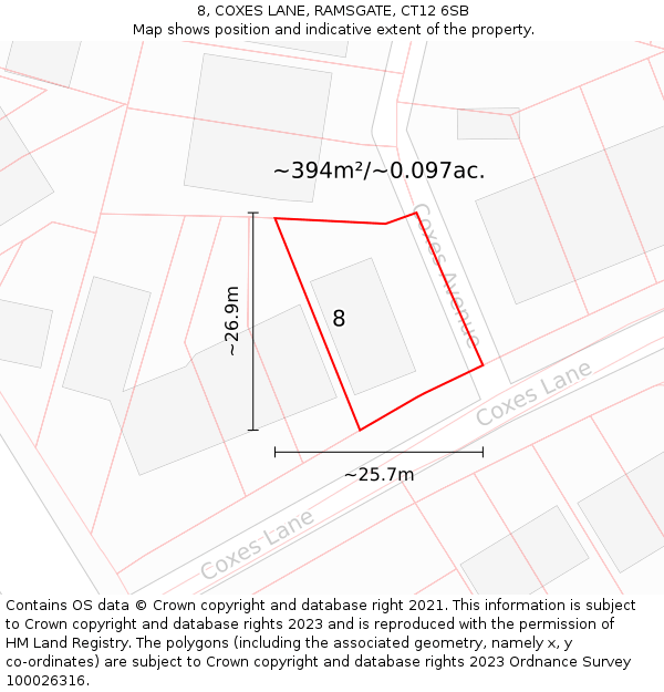 8, COXES LANE, RAMSGATE, CT12 6SB: Plot and title map