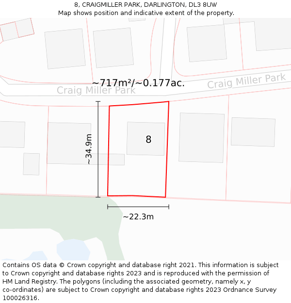 8, CRAIGMILLER PARK, DARLINGTON, DL3 8UW: Plot and title map
