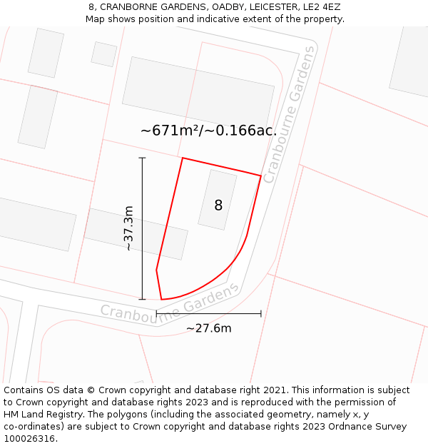 8, CRANBORNE GARDENS, OADBY, LEICESTER, LE2 4EZ: Plot and title map