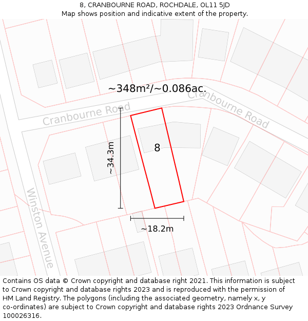 8, CRANBOURNE ROAD, ROCHDALE, OL11 5JD: Plot and title map