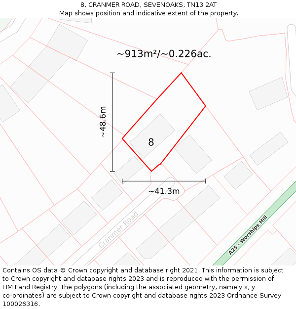 8, CRANMER ROAD, SEVENOAKS, TN13 2AT: Plot and title map