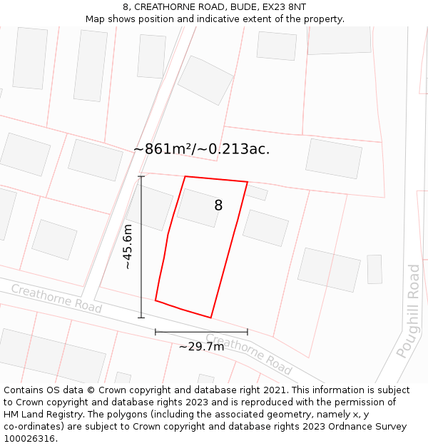 8, CREATHORNE ROAD, BUDE, EX23 8NT: Plot and title map