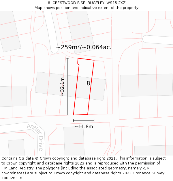 8, CRESTWOOD RISE, RUGELEY, WS15 2XZ: Plot and title map