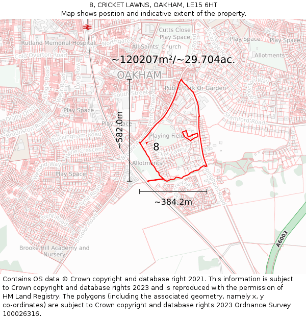 8, CRICKET LAWNS, OAKHAM, LE15 6HT: Plot and title map