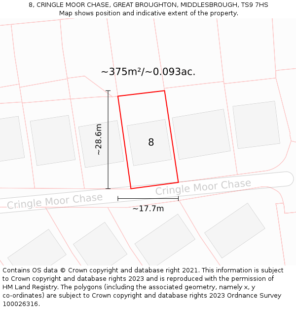 8, CRINGLE MOOR CHASE, GREAT BROUGHTON, MIDDLESBROUGH, TS9 7HS: Plot and title map