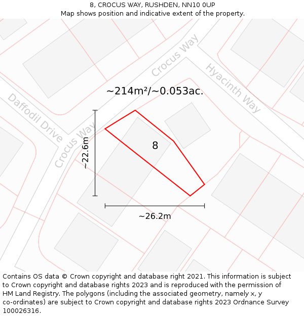 8, CROCUS WAY, RUSHDEN, NN10 0UP: Plot and title map