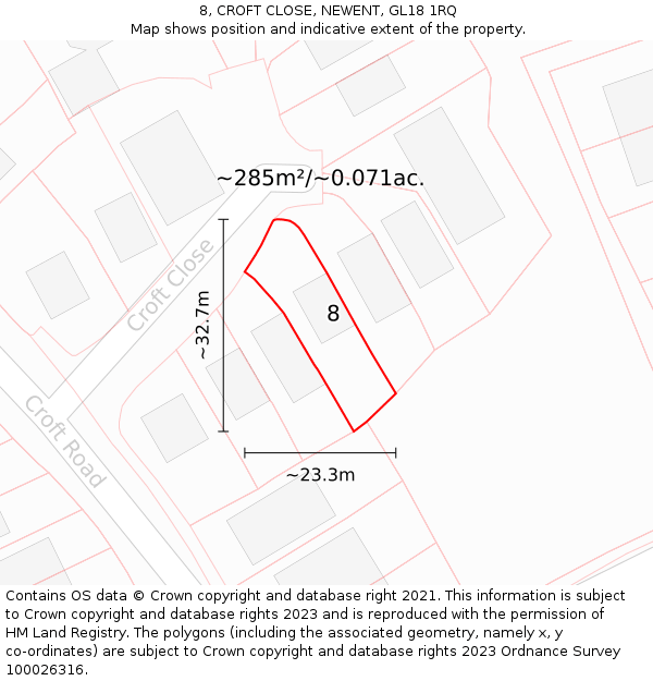 8, CROFT CLOSE, NEWENT, GL18 1RQ: Plot and title map