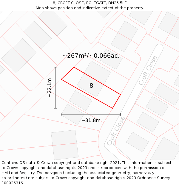 8, CROFT CLOSE, POLEGATE, BN26 5LE: Plot and title map