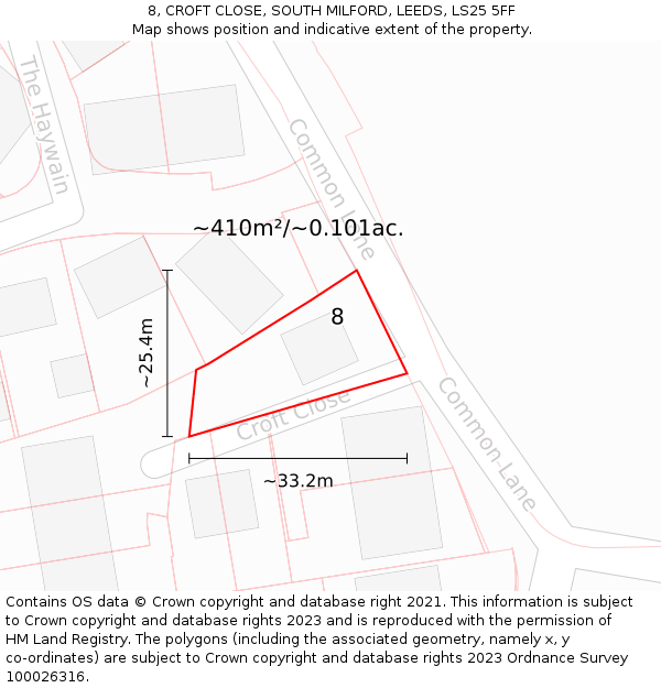 8, CROFT CLOSE, SOUTH MILFORD, LEEDS, LS25 5FF: Plot and title map