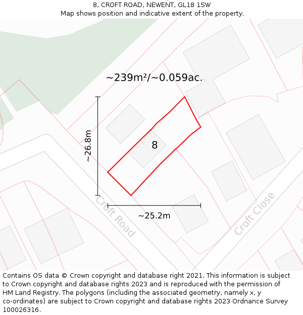 8, CROFT ROAD, NEWENT, GL18 1SW: Plot and title map