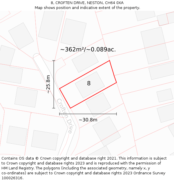 8, CROFTEN DRIVE, NESTON, CH64 0XA: Plot and title map