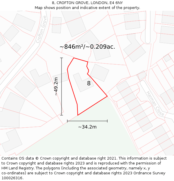 8, CROFTON GROVE, LONDON, E4 6NY: Plot and title map