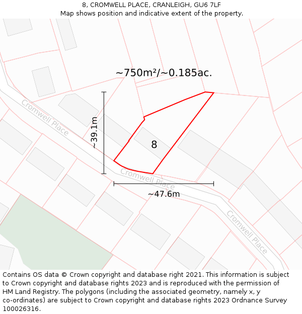 8, CROMWELL PLACE, CRANLEIGH, GU6 7LF: Plot and title map