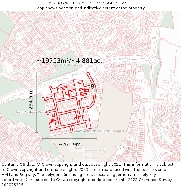 8, CROMWELL ROAD, STEVENAGE, SG2 9HT: Plot and title map