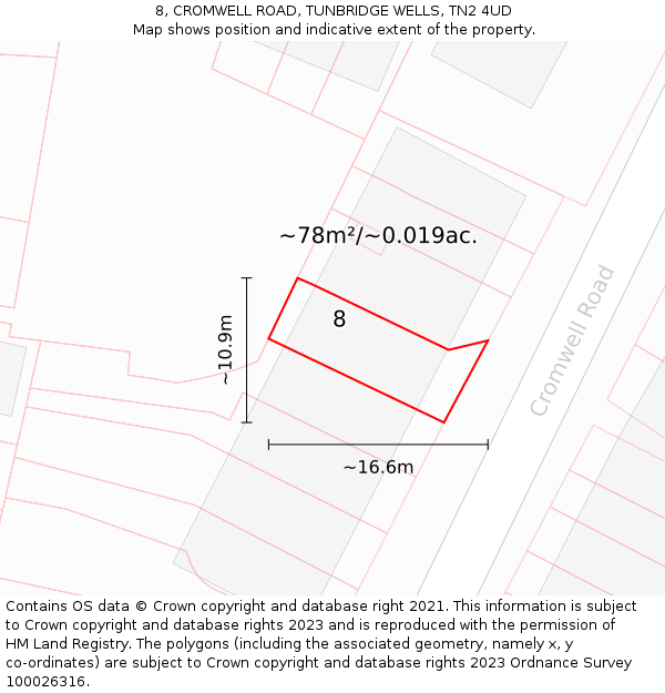 8, CROMWELL ROAD, TUNBRIDGE WELLS, TN2 4UD: Plot and title map