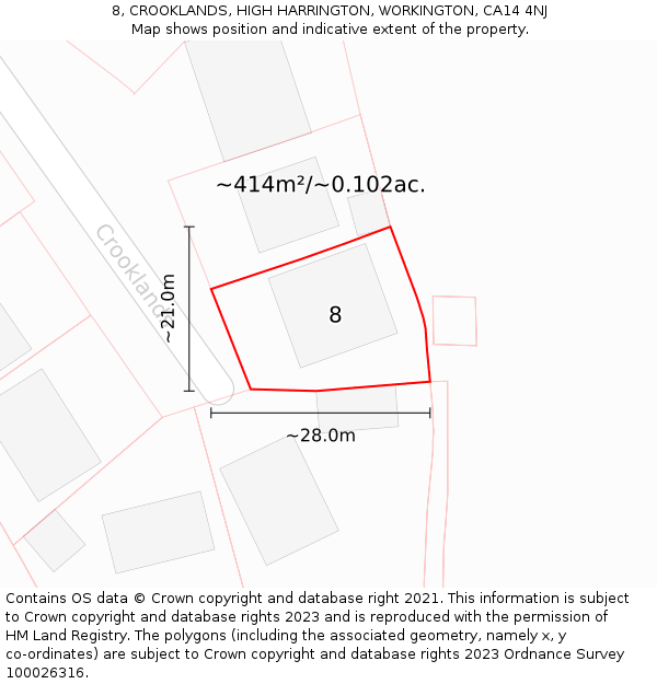 8, CROOKLANDS, HIGH HARRINGTON, WORKINGTON, CA14 4NJ: Plot and title map