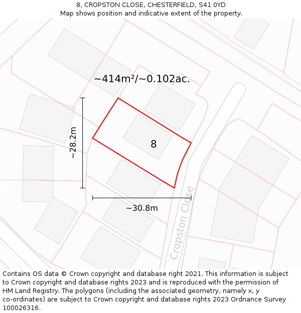 8, CROPSTON CLOSE, CHESTERFIELD, S41 0YD: Plot and title map