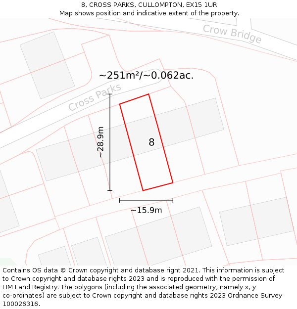 8, CROSS PARKS, CULLOMPTON, EX15 1UR: Plot and title map