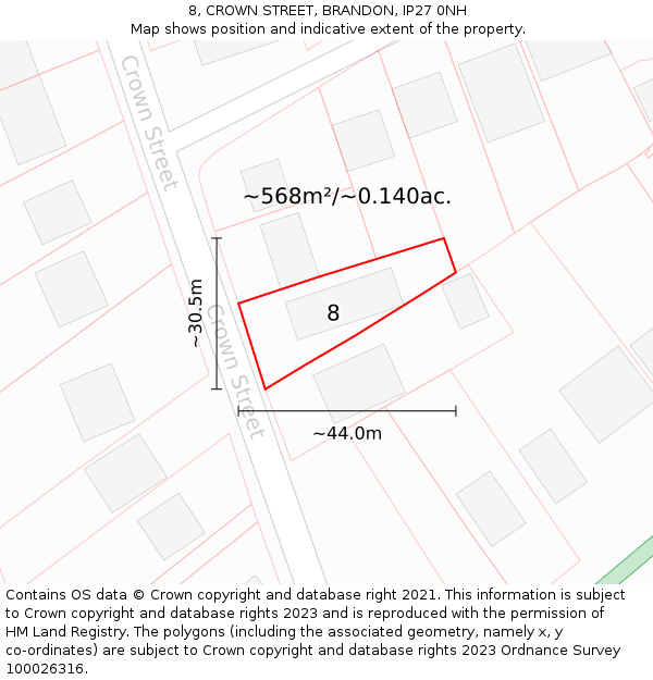 8, CROWN STREET, BRANDON, IP27 0NH: Plot and title map