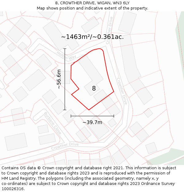 8, CROWTHER DRIVE, WIGAN, WN3 6LY: Plot and title map