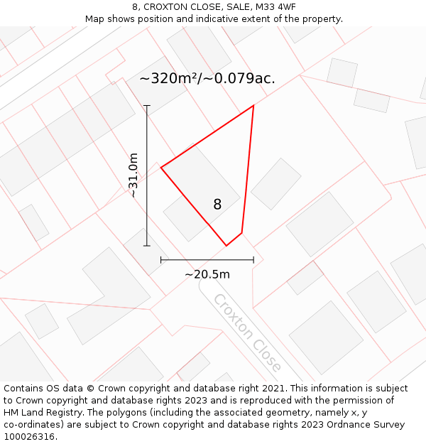 8, CROXTON CLOSE, SALE, M33 4WF: Plot and title map