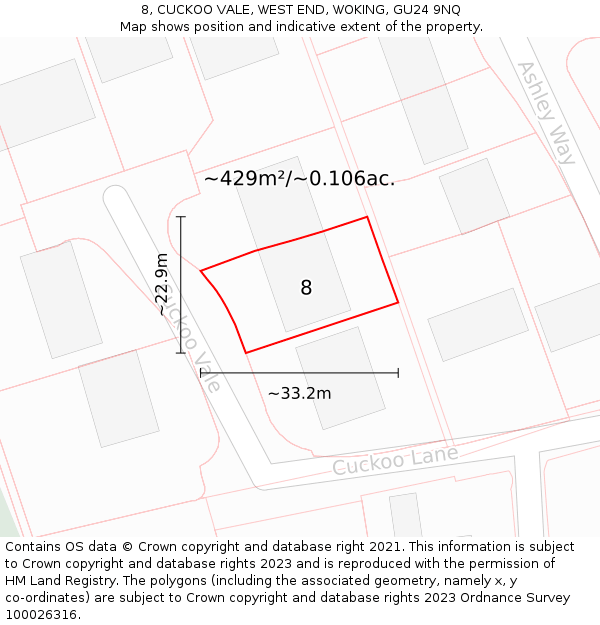 8, CUCKOO VALE, WEST END, WOKING, GU24 9NQ: Plot and title map