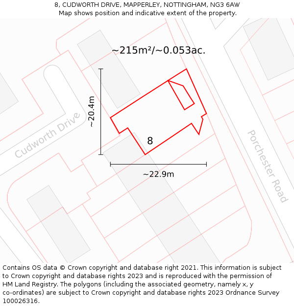 8, CUDWORTH DRIVE, MAPPERLEY, NOTTINGHAM, NG3 6AW: Plot and title map