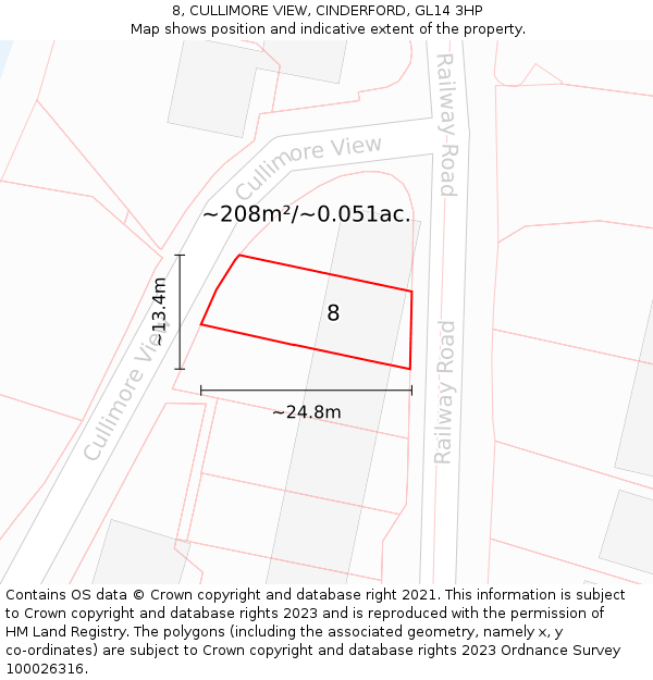 8, CULLIMORE VIEW, CINDERFORD, GL14 3HP: Plot and title map