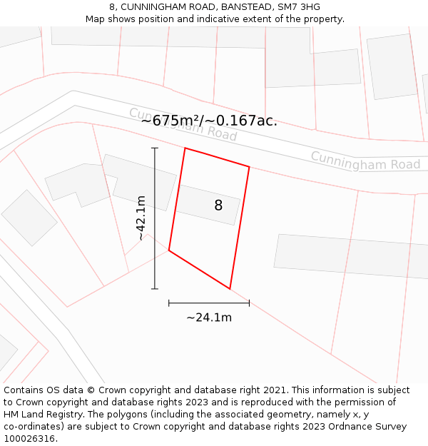 8, CUNNINGHAM ROAD, BANSTEAD, SM7 3HG: Plot and title map