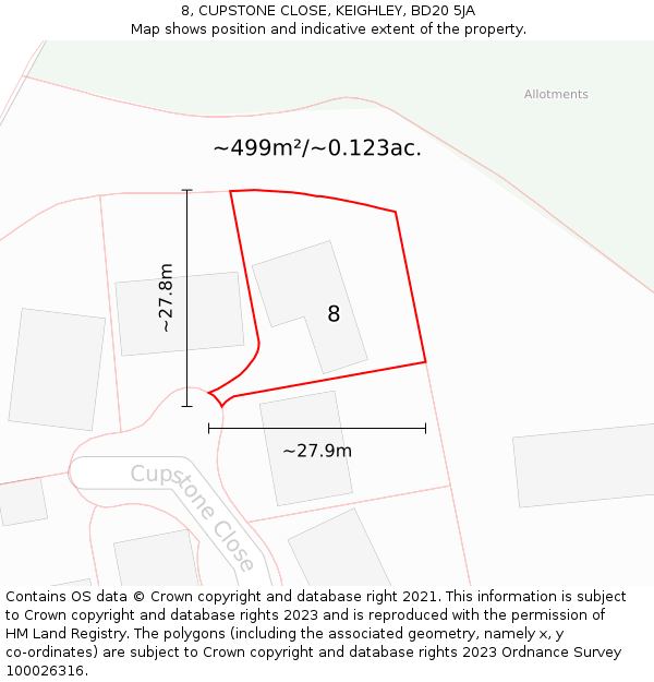 8, CUPSTONE CLOSE, KEIGHLEY, BD20 5JA: Plot and title map