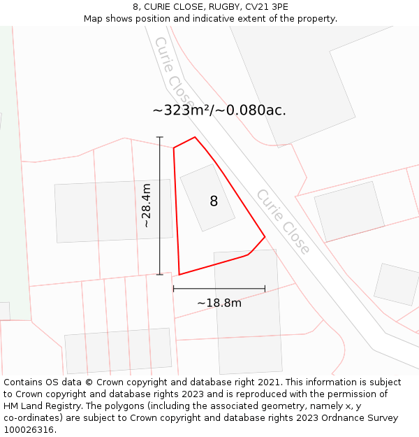 8, CURIE CLOSE, RUGBY, CV21 3PE: Plot and title map